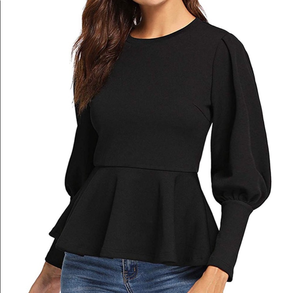 Women's Elegant Long Sleeve Black peplum top
